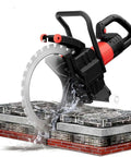 Professional 8900W Brushless Electric Wall Chaser And Concrete Ring Saw With Titanium Blade cutting through layered concrete slabs with water cooling.