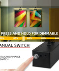 Cordless 16 Inch Picture Light With Timer And Dimmable LED Rechargeable 5000mAh Battery Lets You Brighten Art Frames Portraits And Gallery Pieces On Wall USB Charge Black Metal Finish shown with wall art and dimmable light feature