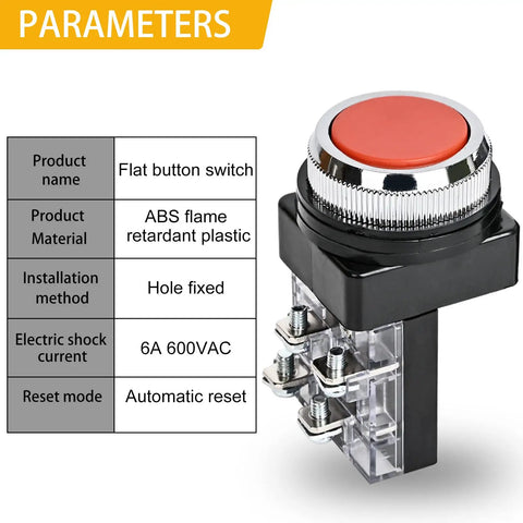 DPST 30mm Momentary Mushroom Head Push Button Switch for Industrial Control 1NO 1NC AC 250V 6A Heavy Duty Smooth Action 4