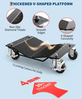 Heavy Duty Vehicle Positioning Dolly Set With Anti Slip V Shaped Tire Platform, 3,000 Lb Capacity Per Set Of Four, Rugged Steel Frame For Safe Moving Of Cars, SUVs, Trucks And ATVs, 4mm thick