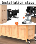 Installation steps for Smooth Rollin Heavy Duty Workbench Casters Kit with four polyurethane wheels and kick step lift riser.