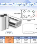 250 Pack Aluminum Double Barrel Cable Crimp Sleeves for Wire Rope Ends One Sixteenth Inch Diameter Easy to Crimp Anti Corrosion Durable Ferrules for Securing Cable and Wire Rope in Marine, Trailer, and DIY Projects, size chart