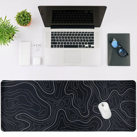 Large Topographic Gaming Mouse Pad 31.5 By 11.8 Inches With Smooth Surface Grippy Non Slip Base And Stitched Edge Extended Desk Pad XL Desk Mat For Gaming And Work Black on modern desk setup