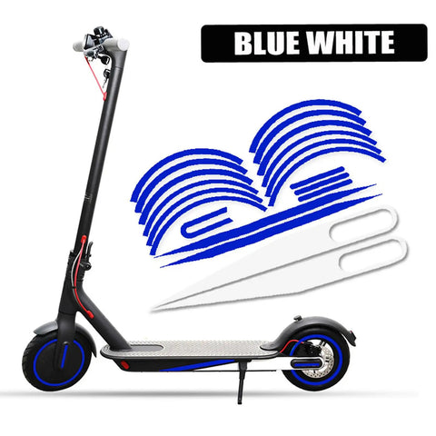 Reflective Waterproof Scooter Sticker Cover for Electric Scooters, Durable Scratch Resistant Body Decal in Blue, shown with accessories