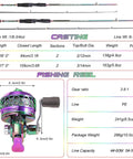 Colorful 5.9ft Two Piece Fishing Rod And Spincast Reel Combo with rod dimensions and reel specs for freshwater angling.