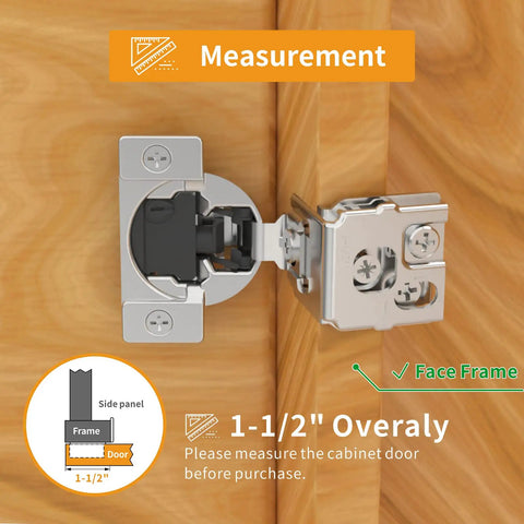 Top Shelf 10 Pack Soft Close Concealed Hinges For Face Frame Cabinets Smooth As Butter Heavy Duty 4D Adjustable Stainless Steel Satin Nickel measuring installation with a face frame and door overlay.