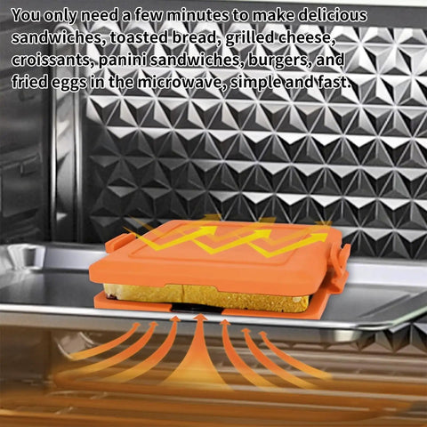 Heatwave Microwave Toastie Maker with nonstick tray and panini press, 5.5x5.5 inch, orange, in microwave