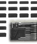 Socket Extension Holder For Tool Grid With Modular Clips To Stop The Roll And Lock Them In Place, Pegboard Compatible Organizer for tools arranged on pegboard.