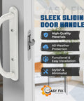 10 Inch White Sliding Patio Glass Offset Pull Handle Set Replacement Non Keyed Handle Fits 3 15/16 Inch Hole Spacing And 1 1/4 To 2 1/4 Inch Door Thickness With Four Hole Pattern Escutcheon Plate For Repair And Replacement Hardware