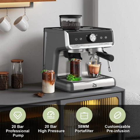 Premium Espresso Machine With Built In Grinder And Silky Milk Frother For Homemade Cafe Favorites Featuring 20 Bar Pressure And 95 Oz Tank Plus 30 Grind Options to brew coffee with a 20 bar high-pressure pump.