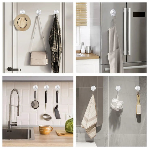 Rock Solid Invisible Suction Cup Hooks Twelve Pack Clear Reusable Removable Stainless Steel Design Holds Ten Pounds Straight Up Tough No Trace Marks Dead Sure Grip For Shower Tile Glass Window Kitchen Bathroom