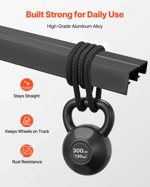 Dual Track Bypass Sliding Door Hardware Kit For Closet Doors, 5 Ft Aluminum Alloy System, showing durability with 300 lbs weight