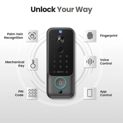 All In One Front Door Smart Lock With Palm Vein And Fingerprint Scanning Keyless Entry Video Camera And Smart Doorbell Slick Design Hassle Free Setup Unbeatable Security Edge