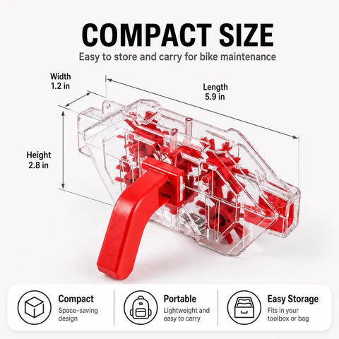 Easy To Use Bike Chain Cleaner Tool With Transparent Design, showing compact size and red quick release handle