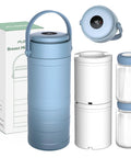 Portable Breast Milk Cooler Bottle With Digital Temp Display Keeps Nursing Bottles Fresh For Twenty Four Hours Using Swift Chill Cooling Tech No Sweat Design Blue, shown with packaging and accessories.