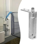 Stainless Steel Freezer Door Hinge Replacement for Small Refrigerators shown with self-closing mechanism and hardware details.