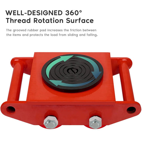 XCFDP Heavy Duty Machinery Skates 6 Ton Moving Dollies with 360 Degree rotation surface and grooved rubber padding for improved load stability.