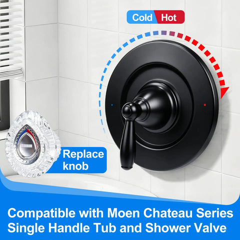 Upgrade Your Bathroom With This Sleek Shower Trim Kit Compatible With Moen T470 Chateau Tub And Shower Valve Featuring Easy Install Distinct Red Blue Indicators For Ultimate Water Control Style black single-handle trim plate