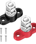 12V Pair Of Single Stud Power Distribution Blocks Beefy With Red Positive And Black Negative Insulated Bus Bars, Three Eighths Inch Studs, And M10 Terminal Posts, Battery Junction Block For Marine Boat And Automotive, 250A At 12V, 48V Max.