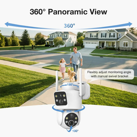 Dual Lens Solar Wireless Outdoor Security Cameras No Blind Spots With 2K Full HD Video And 360 Degree Pan Tilt Color Night Vision