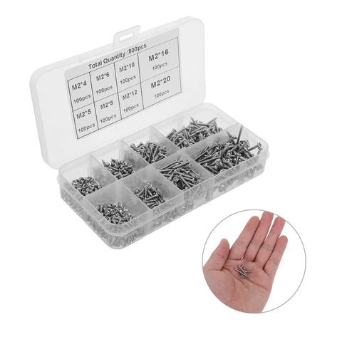 800-Piece Self-Tapping Screw Kit For Furniture And Cabinets With M2 Round Head Carbon Steel Screws in compartment box