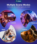 Multiple scene modes illustration with colorful, dance party, read, and leisure settings.