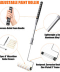 9 inch extendable paint roller kit with 6 pack includes five microfiber roller covers 1/2 inch nap telescoping frame details