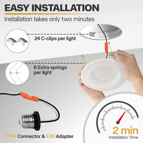 12 Pack 5 By 6 Inch Led Recessed Can Lights Featuring 5Cct Tunable Whites And Soft Amber Night Glow Sleek Metal Housing No Fuss Retrofit Upgrade For Bedroom Chill Vibes Or Lounge Ambiance Solid Build