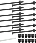 Heavy Duty M6 X 110mm Black Bunk Bed Bolts With Barrel Nuts And Hex Key 12 Piece Set arranged in a row with tools.
