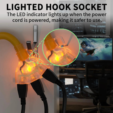 Built Tough Outdoor Extension Cord 2 Ft 12 Gauge 3 Conductor With 3 Outlets Waterproof Yellow ETL Listed 15A 1875W SJTW Light