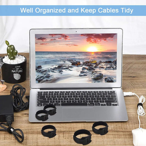 Laptop with 60 Pack Reusable Cable Ties 6 Inch Adjustable Cord Straps Wire Organizer Hook Loop Cable Management on desk