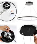 Round Hoop LED Pendant Light With Integrated Dimmable LEDs, Adjustable Height, Modern Chrome Finish, installation details