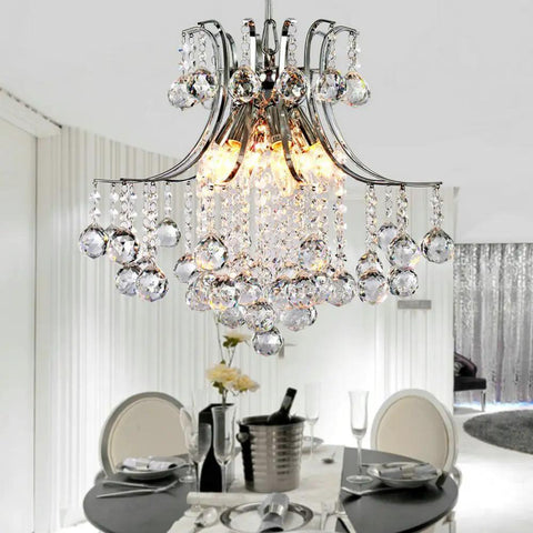 Lit Six Light Chrome Crystal Pendant Chandelier Flush Mount Ceiling Light For Dining Room Modern Style With Adjustable Chain And K9 Clear Crystals