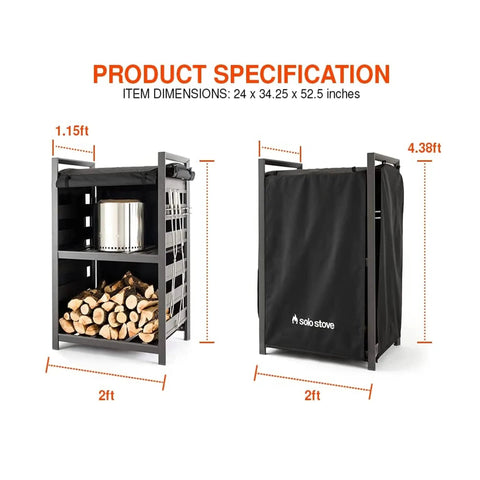 Station Firewood Rack With UV Cover And Two Shelf Outdoor Storage For Logs Tools And Accessories 4.4ft black aluminum