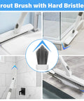 3 in 1 Tub Tile Scrubber Set With 51.5 Inch Long Handle, Go-To Tough Bristle Brush shown on various bathroom surfaces.