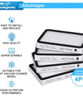 Stack of four HEPA vacuum filters showing packaging advantages for Kenmore EF-2 86880 Exhaust Vacuum and Panasonic MC-V194H