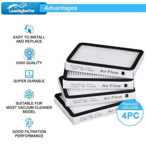 Stack of four HEPA vacuum filters showing packaging advantages for Kenmore EF-2 86880 Exhaust Vacuum and Panasonic MC-V194H