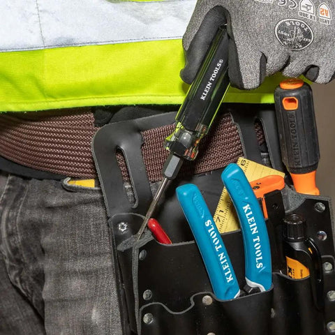 Worker's tool belt with various tools including six in one tapping tool for quick thread repair and re threading, reforms burred threads