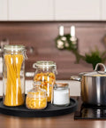 Wooden Lazy Susan Turntable Organizer For Kitchen Countertop And Dining Table 10 Inch Round Rotating Tray with spice jars