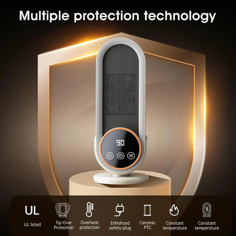 Portable Indoor Space Heater With 1200W PTC Ceramic Rapid Heating, Adjustable Thermostat, Remote, Energy Efficient Electric Heater For Home Office displayed