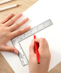 Real Deal Stainless Steel L Square Framing Ruler 4 By 6 Inch 90 Degree Layout Tool in use for marking on paper.