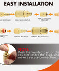 Complete 54 Piece One Quarter Inch NPT Air Hose Fittings Kit With Copper Plated Quick Connects And 360 Degree Swivel Adapters Plugs Male And Female Couplers Straight Fittings Adapters And Tube Cutter For Air Compressors And Auto Repair, installation diagram