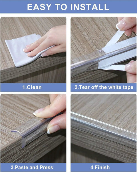 Installation steps of 6.6Ft Silicone Edge Protector Strip For Baby Proofing, Clear Soft Corner Cushions With Upgraded Pre Taped Adhesive