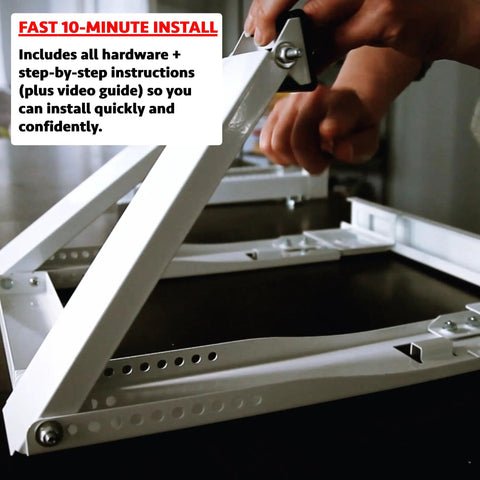 Heavy Duty No-Drill Window AC Bracket For Apartments Holds Up To 200 Lbs, Easy Install with step-by-step instructions shown