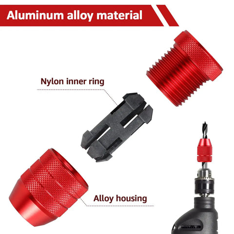Heavy Duty Two Piece Adjustable Drill Bit Depth Stop Collar Kit Machined From Solid Aluminum Alloy showing nylon inner ring and alloy housing.