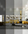 Living room with Six Pack Ultra Thin Canless LED Recessed Downlights 6 Inch Dimmable With Night Light Mode, dimming levels shown