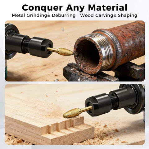 Two Pack Angle Grinder To Straight Chuck Adapter Set With 5/8-11 Thread To 1/4 And 1/8 Inch Collets grinding metal and wood