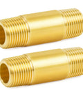 Two brass 3/4" NPT male-to-male nipples, 2" length, Beefy Brass Long Nipple Pipe Fitting Three Quarters NPT Male And Three Quarters NPT Male Two Inch Length Two Pack Heavy Duty Plumbing Connector Corrosion Resistant Easy Install