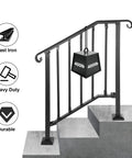Outdoor Steps Handrail For 1 To 3 Steps With Installation Kit, durable iron stair railing on concrete steps, 39 inch long