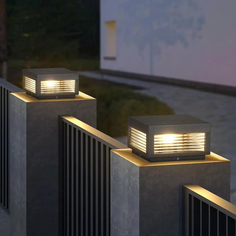 Outdoor LED Post Light With Square Lantern Style, 9.84 Inch Hardwired Aluminum Glass Post Lamp for fence columns at night